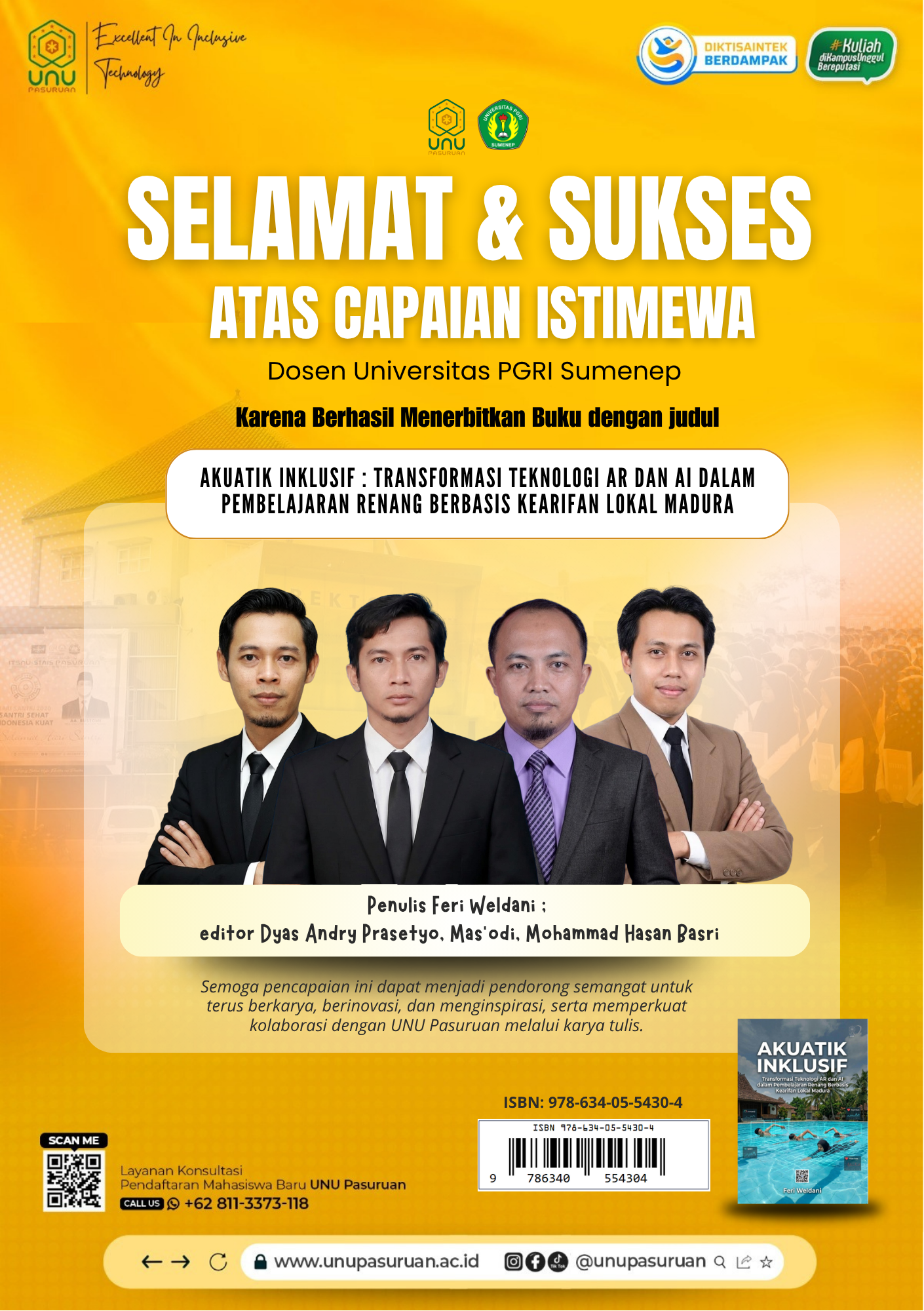 Selamat & Sukses Terbitnya Buku Ber-ISBN “Akuatik Inklusif: Transformasi Teknologi AR dan AI dalam Pembelajaran Renang"