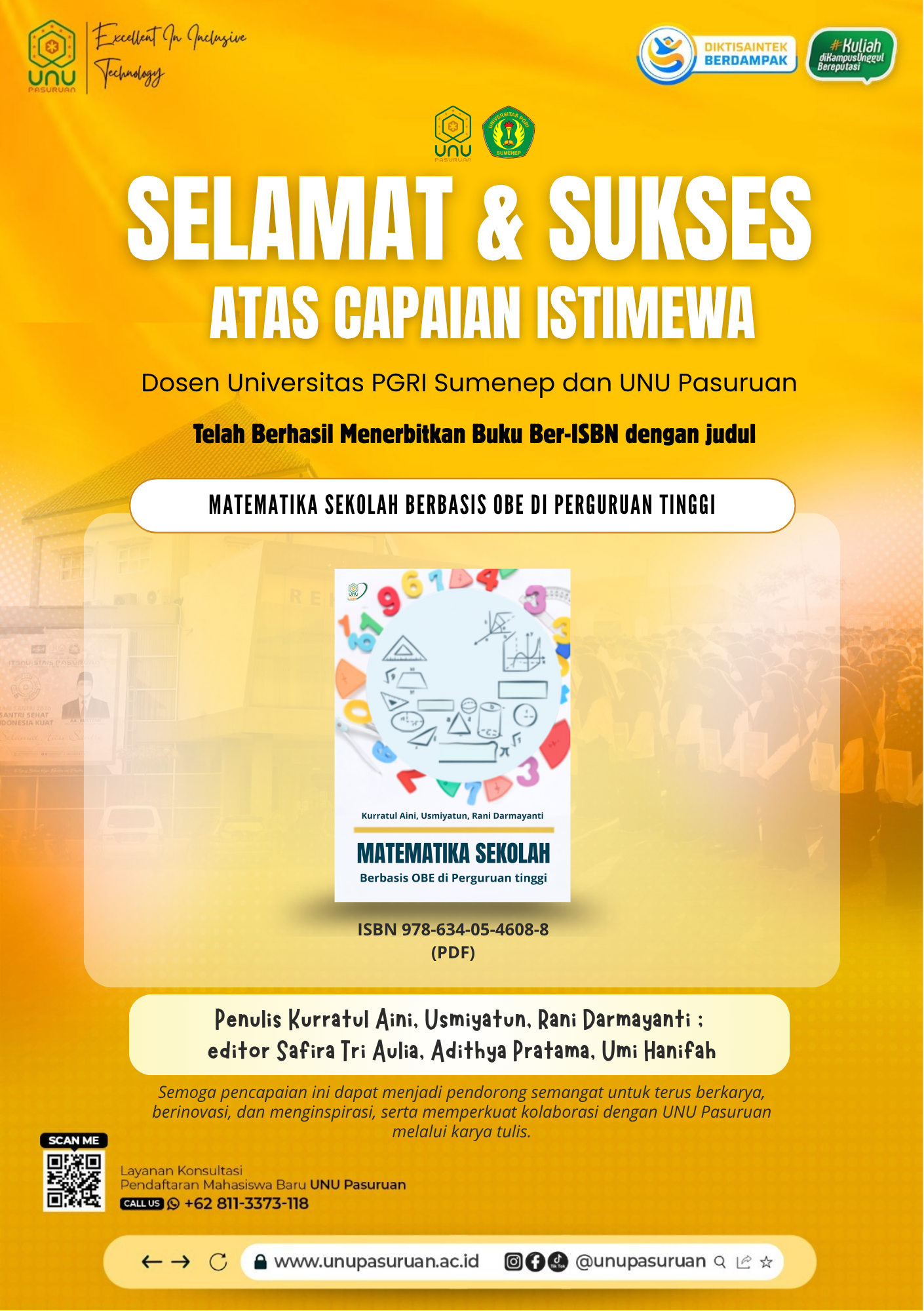 Kolaborasi Akademik Dosen Universitas PGRI Sumenep dan UNU Pasuruan, Buku "Matematika Berbasis OBE" Terbit Ber-ISBN